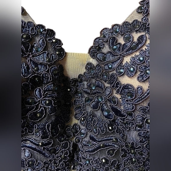 Nwt Prom Sherri Hill Lace Plunging bodice low back Blue Cocktail Dress Gown 2 - Picture 5 of 16